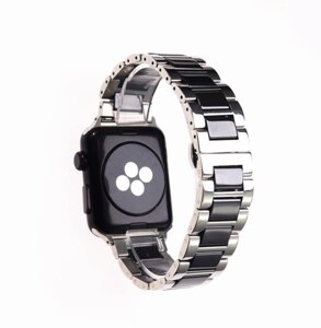 Браслет для Apple Watch series 3 | 4 | 5 | 6 з шириною корпусу 38|40mm Ремінець сталь-кераміка Сріблясто