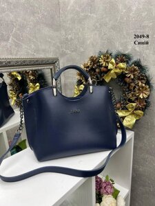 Синя — стильна сумка на три відділення — фурнітура темне срібло — топ продажів  (2049-8)