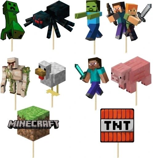 8 Шт. Топері на торт "кексі день народження Minecraft" 10 штук від компанії MyHome - фото 1
