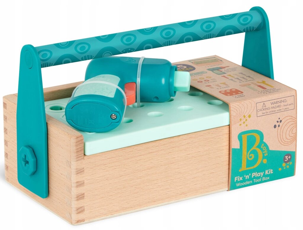 B. toys дерев'яний набір "ящик малого майстра" B. toys: Fix Play Kit – з дриль-машинкою від компанії MyHome - фото 1
