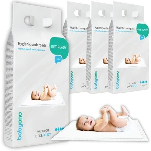 Babyono підкладки для переповнення 40x60 Cm 10 штук 4x10 захисні абсорбуючі самоклейкі пласти від компанії MyHome - фото 1