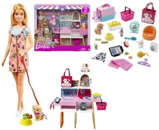 Barbie магазинчик салон для тварин Grg90 лялька набір тварин песик+ кошеня аксесуари від компанії MyHome - фото 1