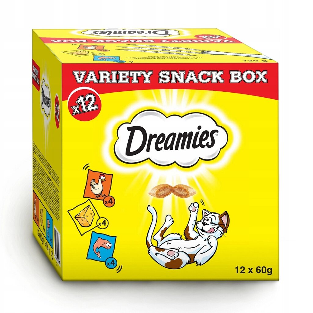 Dreamies ласощі для кота 12x60g бокс асорті апетитні смаки курки сиру та лосося від компанії MyHome - фото 1