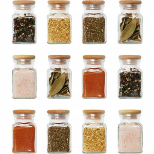 Стекляні баночки Politrader 150 мл 12 штук 150 мл стекляна баночка на спеції з дерев'яною кришкою