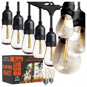 Гірлянда світлодіодна Smartled 2000 см мережева чорна садова 20м 20x лампа E27 + водонепроникний кабель