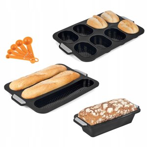Набір з 3 силіконових форм для випічки хліба булок тортів кексів компанії Tadar: 3x силіконова форма для багетів для