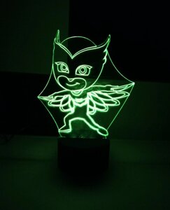 3D-світильник Аллет, Герої в масках, 3д-нічник, кілька подсветок (батарейка + 220В), подарунок дівчинці