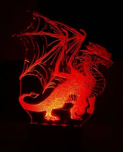 3D-світильник Дракон, 3д-нічник, кілька подсветок (на батарейці)