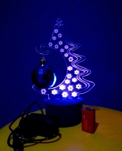 3D-светильник Елка, 3д-ночник, несколько подсветок (батарейка+220В), новогодний подарок