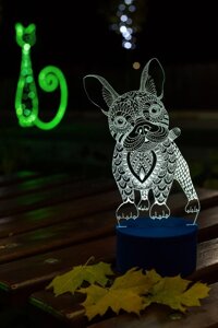 3D-светильник Французский бульдог, 3д-ночник, несколько подсветок (на пульте)