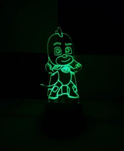 3D-світильник Гекко (Герої в масках), 3д-нічник, кілька подсветок (батарейка + 220В)