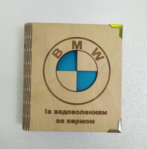 Дерев'яний блокнот "BMW"на цільної обкладинці з ручкою), щоденник з дерева, сувенір автомобілісту