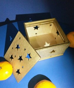 Подарункова коробка з дерева (золото), коробка для подарунків дерев'яна (gold)