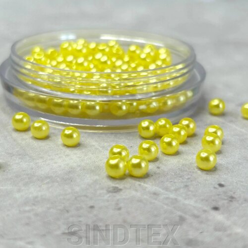 (20 грам) Намистини пластик Ø5мм - жовтий світлий перламутр