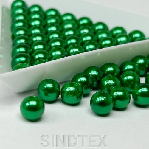 (20 грам) Намистини пластик Ø6мм - зелений перламутр