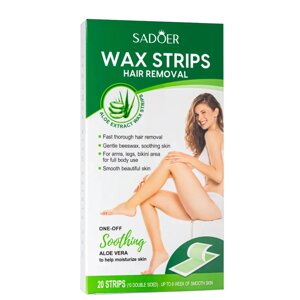 Воскові смужки для депіляції обличчя і тіла Sadoer з екстрактом алое, 20шт