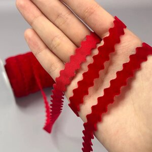 Оксамитова стрічка зиг-заг 1см - червоний (#41)
