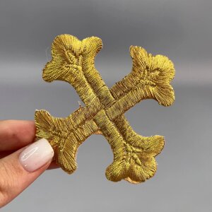 Лейси, термо аплікації хрест 7,5 см - золото