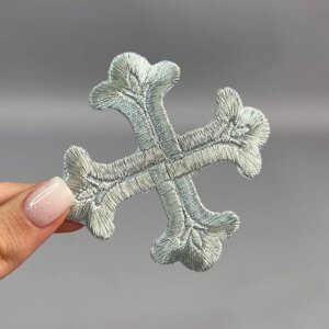 Лейси, термо аплікації хрест 7,5 см - срібло