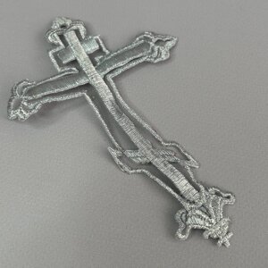 Лейси, термо аплікації хрест 10х14,5 см - срібло