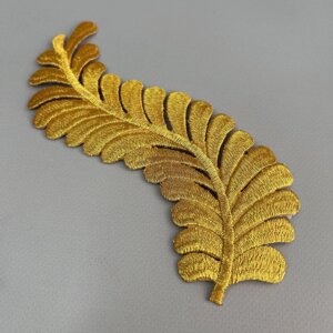 Лейси, термо аплікації перо 8х19,5 см - золото