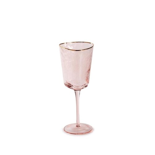 Келих для вина REMY-DECOR скляний Ice Evans 350 мл коралового кольору із золотим кантом дизайнерський фужер