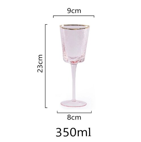 Келих для вина REMY-DECOR скляний Ice Evans 350 мл рожевого кольору із золотим кантом дизайнерський фужер
