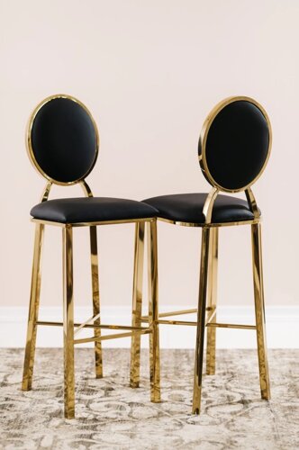 Стілець REMY-DECOR барний із золотого металу з чорною обшивкою для дому Весіль банкетів від заводу виробника