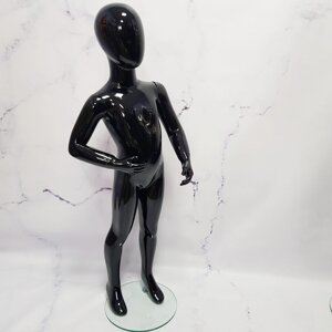 Манекен чорний лакований дитячий безликий абстрактний для торгівлі, 120 см