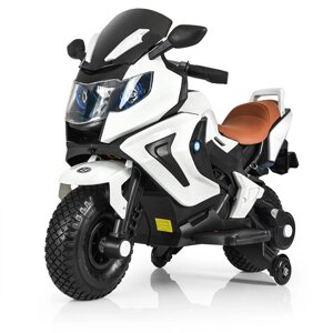 Дитячий мотоцикл M 3681 AL-1, BMW, ручка газу, гумові колеса, шкіряне сидіння, білий