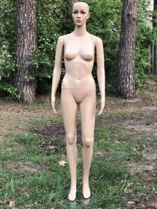 Жіночий тілесний манекен без волосся в повний зріст на підставці (зігнута нога)