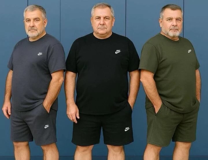 Літній спортивний костюм великого розміру для чоловіків (футболка + шорти). Чорний від компанії Sweik - фото 1