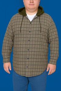Чоловіча тепла рубашка великого розміру в клітку з капюшоном. Розмір 8хл