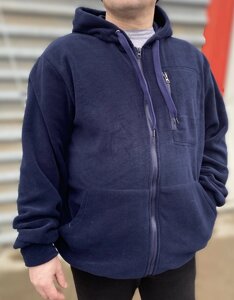 Флісова кофта 6XL темно-синя з капюшоном