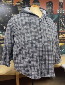 Чоловіча тепла сорочка великого розміру в чорно-білу клітинку на обем 150-170см