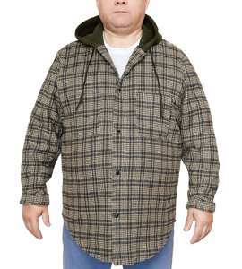 Чоловіча тепла рубашка великого розміру в клітку з капюшоном. Розмір 8хл