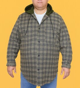 Чоловіча тепла рубашка великого розміру в клітку з капюшоном. Розмір 5хл