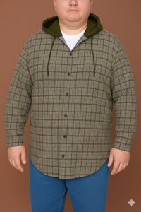 Чоловіча тепла рубашка великого розміру в клітку з капюшоном 3хл