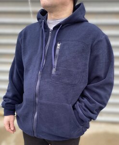 Флісова кофта 7XL темно-синя з капюшоном