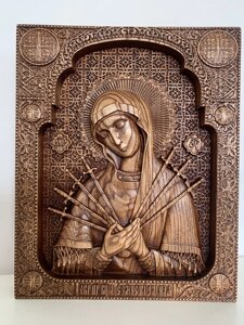 Ікона з дерева Божа Матір Семистрільна 34х27 см