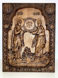 Різьблена ікона святих апостолів Петра і Павла 38х30 см