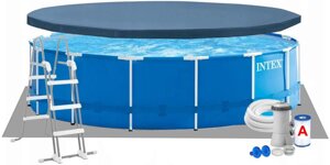 Каркасний басейн Intex 28242 (457х122 см) з картриджним фільтром, драбинкою, підкладкою і тентом