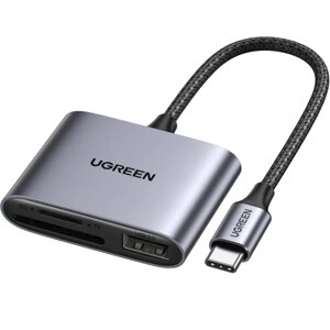 Кардридер 3в1 ugreen CM387 USB C to SD micro SD TF USB card reader aluminium gray (80798)