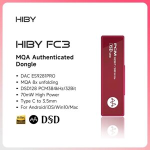 Підсилювач звуку HiBy FC3 HiFi ЦАП звукова карта MQA 8X декодер DSD128 ES9281 PRO для навушників 3.5 mm Red