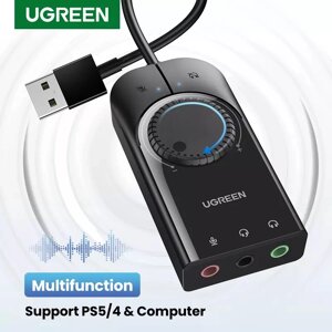 Звукова зовнішня USB карта UGREEN CM129 із регулятором стерео для ПК, PS5, PS4, смартфона 1 m Чорний