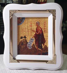 Ікона Марії Єгипетської у білому фігурному кіоті з декоративними куточками, розмір кіота 19*17 лик під старовину