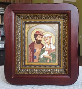 Ікона Св. Петра і Февронія у фігурному кіоті, розмір 20*18, лік 10*12, асортимент іменних