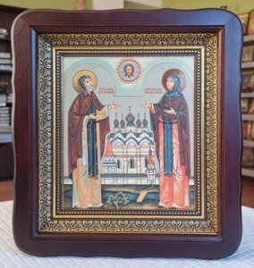 Ікона Св. Петра і Февронія у темному фігурному кіоті під склом, розмір кіота 23*26,лік 15*18