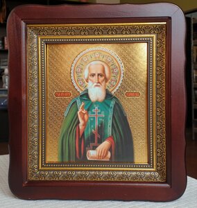 Ікона Св. Сергія Радонезького у фігурному кіоті, розмір 23*26, розмір літографії 15*18