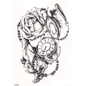 Тату tattoo тимчасове тату наклейка на тіло одноразова троянда та годинник 2